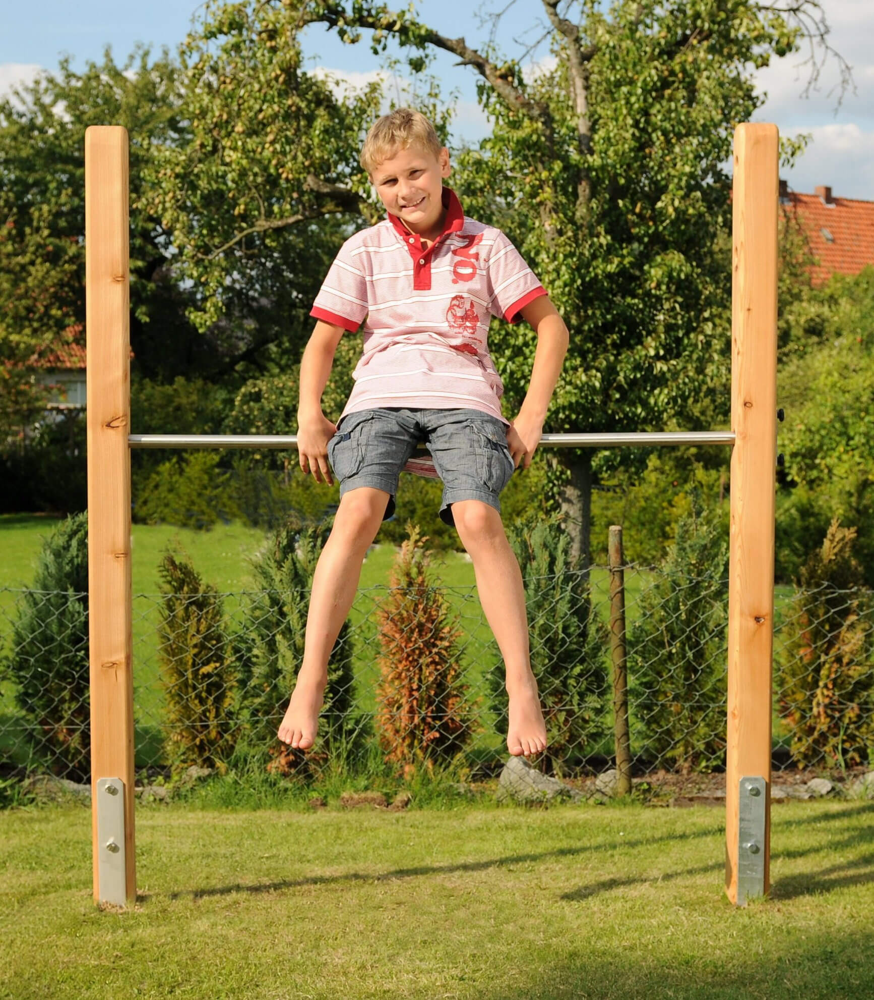 Simple barre de gymnastique en mélèze-V2A pour le jardin